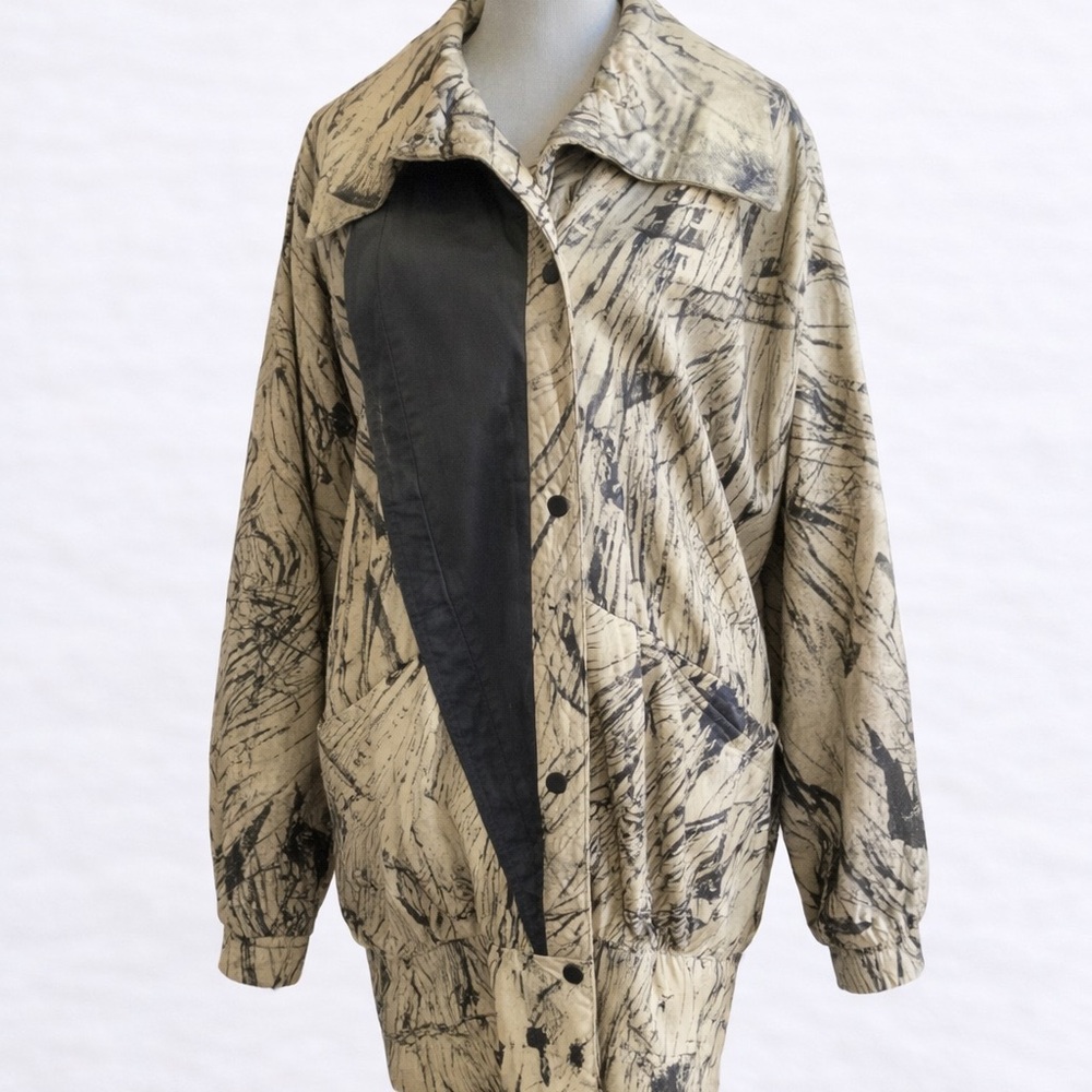 Vintage GioVanni Di Rocco Abstract Print Jacket Black Cream Retro Size M